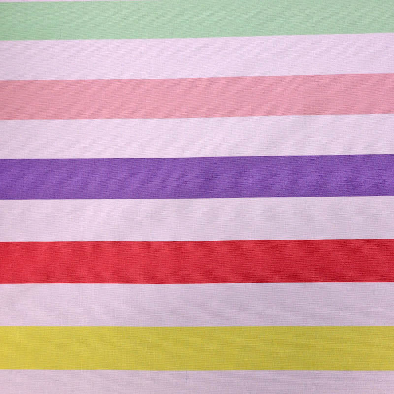 100% Cotton Multicoloured Striped Canvas Fabric - Green, Pink and Yellow