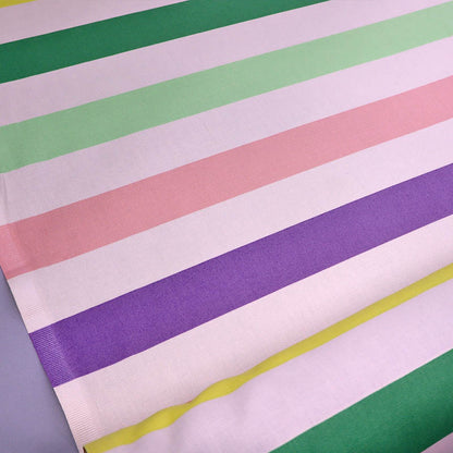 100% Cotton Multicoloured Striped Canvas Fabric - Green, Pink and Yellow