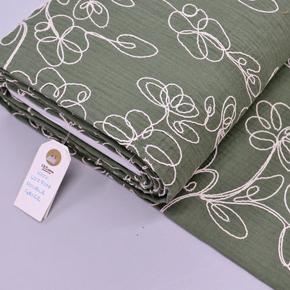 100% Cotton Embroidered Double Gauze Fabric - Green