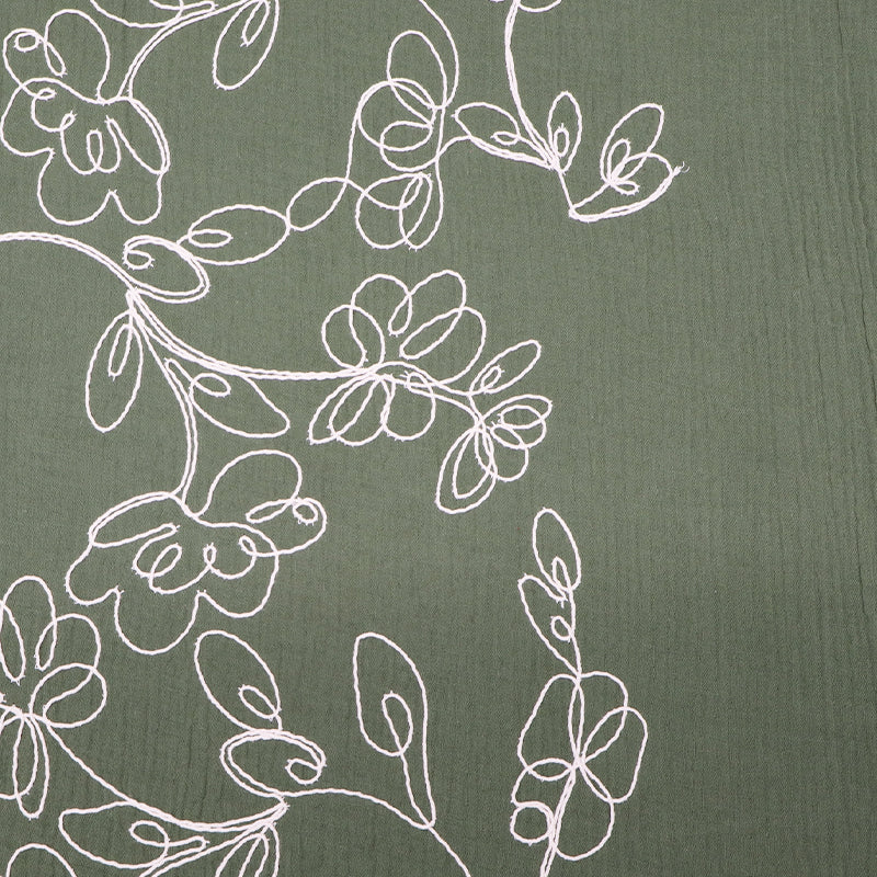 100% Cotton Embroidered Double Gauze Fabric - Green