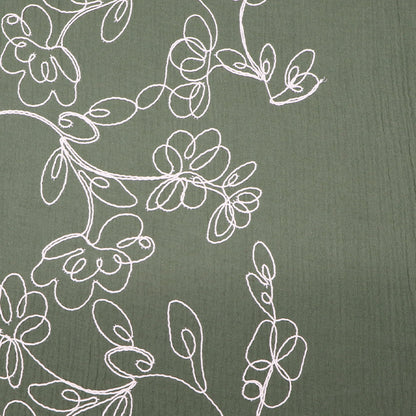 100% Cotton Embroidered Double Gauze Fabric - Green