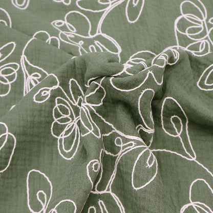 100% Cotton Embroidered Double Gauze Fabric - Green