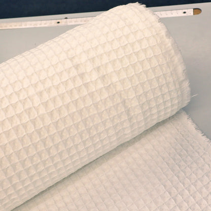 100% cotton White Double Gauze Fabric - Waffle Texture