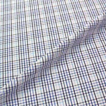Blue, Black and White Check Seersucker Fabric