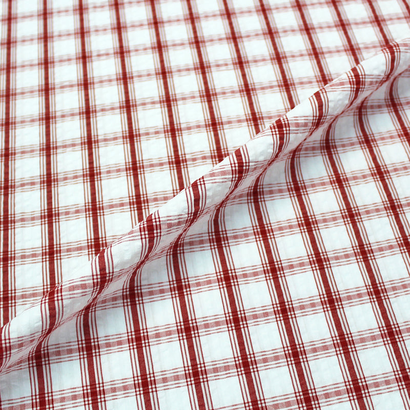 Red and White Check Seersucker Fabric