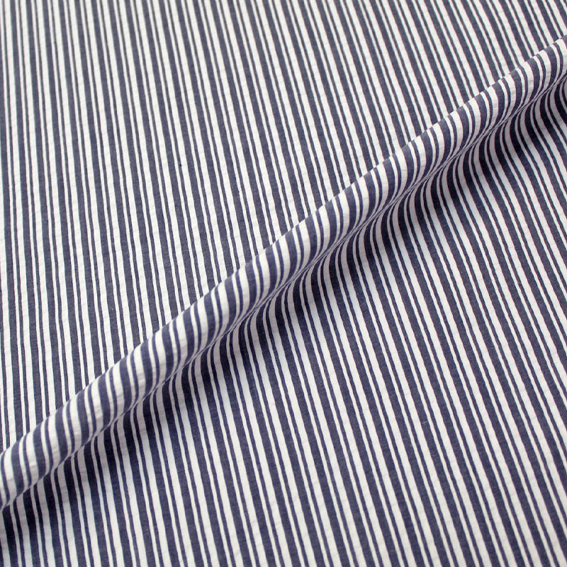 Grey Blue and White Striped Seersucker Fabric
