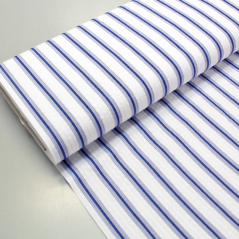 Blue and White Striped Seersucker Fabric