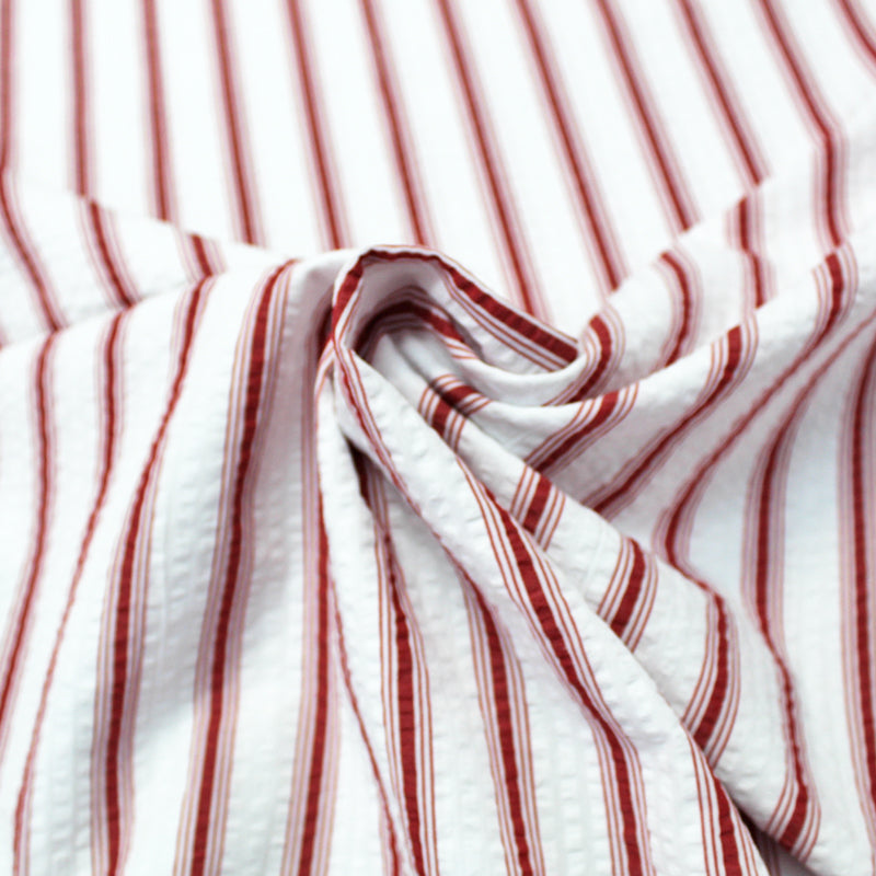 Red and White Striped Seersucker Fabric