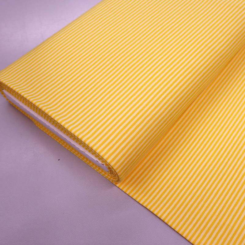 95% Cotton 5% Elastane Tricot Jersey Fabric - Narrow Yellow Stripe