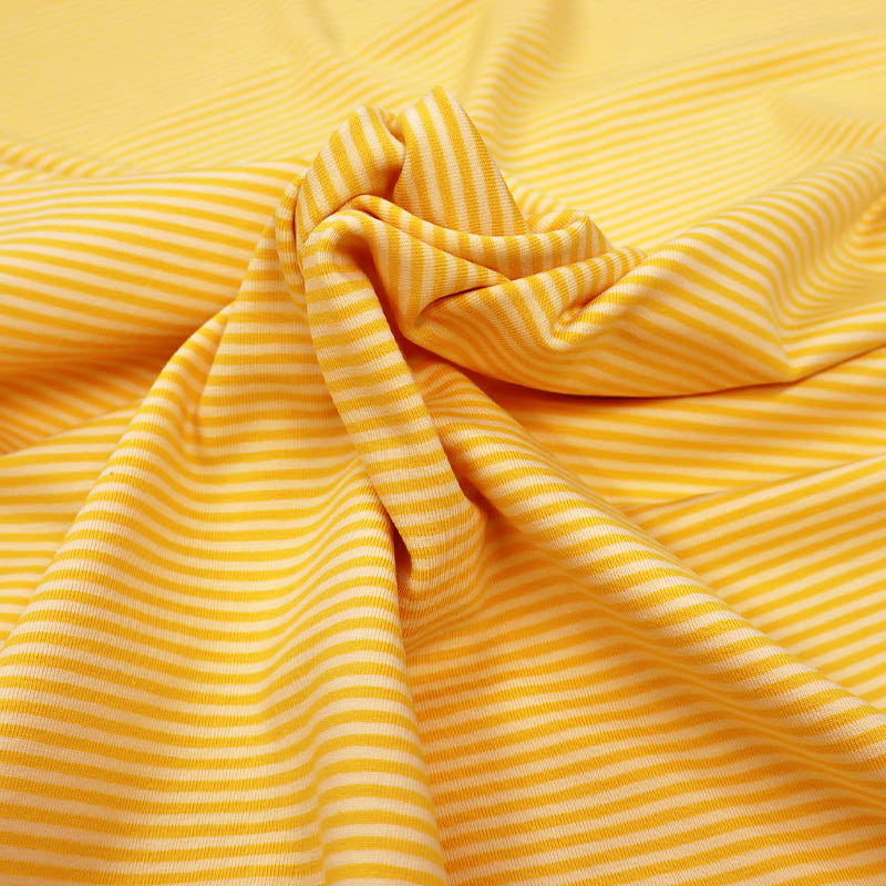95% Cotton 5% Elastane Tricot Jersey Fabric - Narrow Yellow Stripe