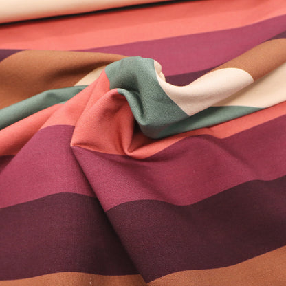 95% Cotton 5% Elastane Striped French Terry Fabric - Khaki, Terracotta and Cream