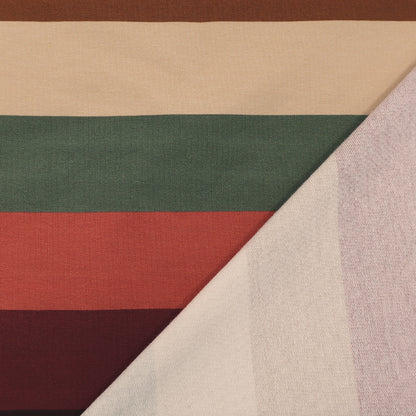 95% Cotton 5% Elastane Striped French Terry Fabric - Khaki, Terracotta and Cream