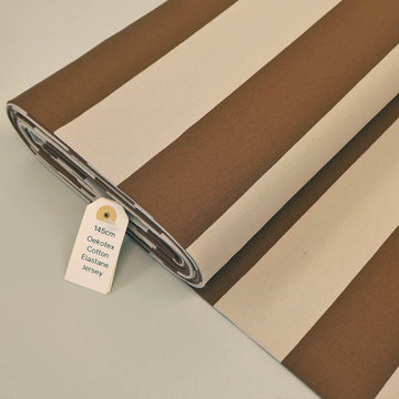 95% Cotton 5% Elastane Brown and Beige Stripe French Terry Fabric