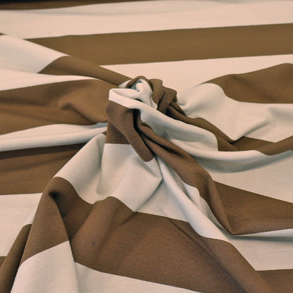 Cotton Elastane Dressmaking French Terry - BIG Stripe - Mushroom and Brown