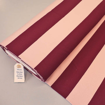95% Cotton 5% Elastane Pink and Burgundy Stripe French Terry Fabric
