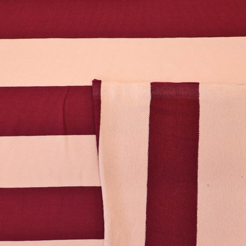 95% Cotton 5% Elastane Pink and Burgundy Stripe French Terry Fabric