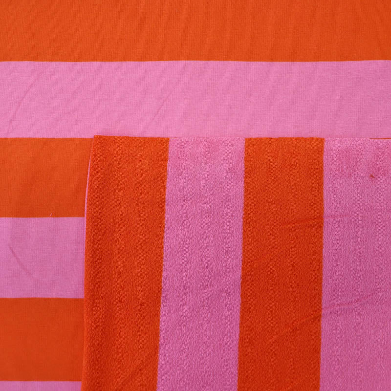 95% Cotton 5% Elastane Tomato Red and Pink Stripe French Terry Fabric