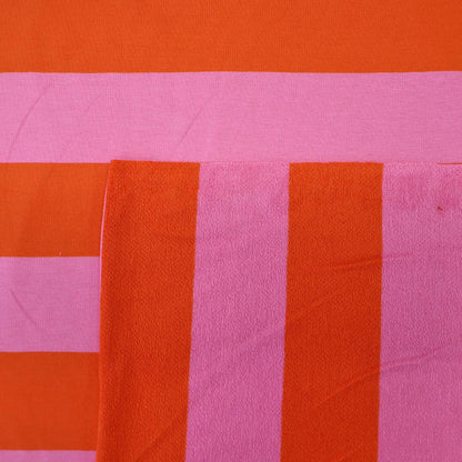 Cotton Elastane Dressmaking French Terry - BIG Stripe - Tomato Red and Pink