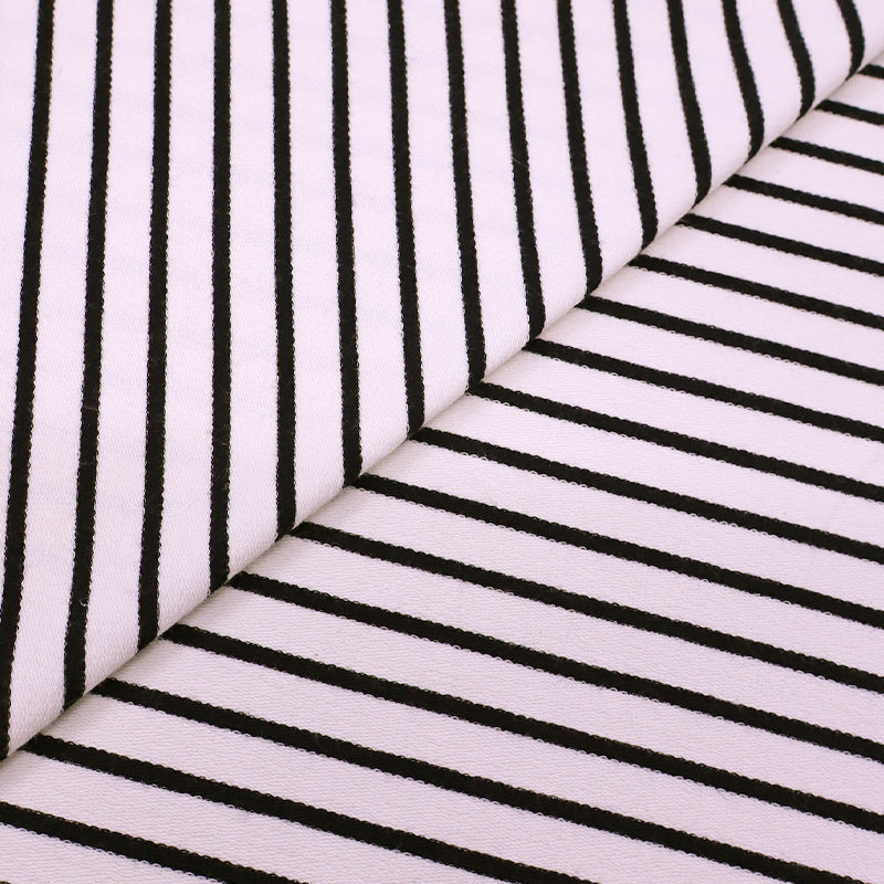 95% Cotton 5% Elastane Cream & Navy Breton Stripe French Terry Fabric