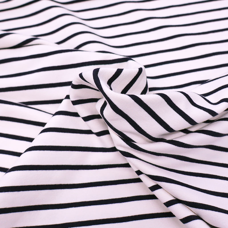 95% Cotton 5% Elastane Cream & Navy Breton Stripe French Terry Fabric