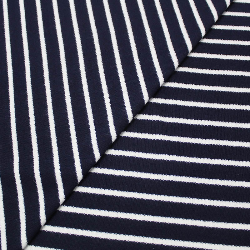 95% Cotton 5% Elastane Navy Breton Stripe French Terry Fabric