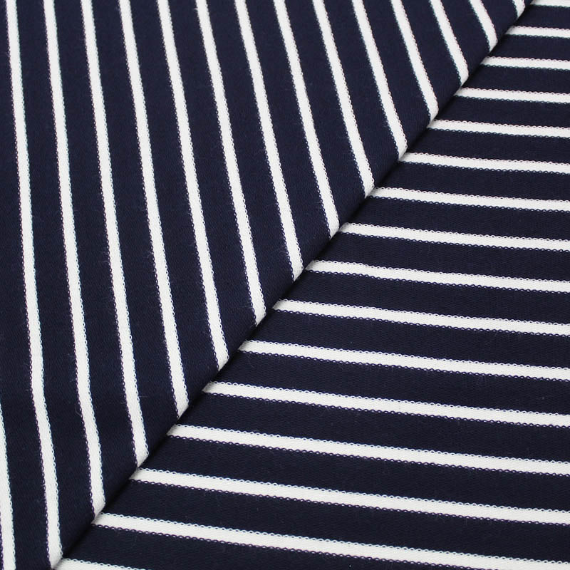 95% Cotton 5% Elastane Navy Breton Stripe French Terry Fabric