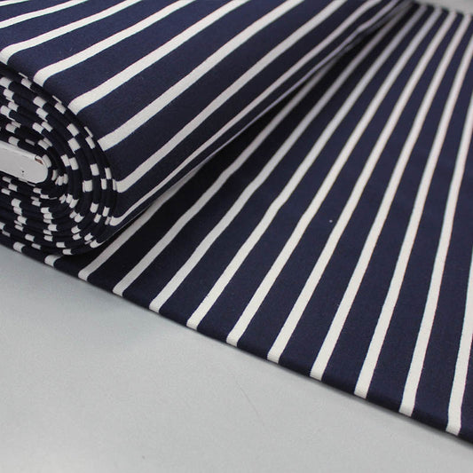 95% Cotton 5% Elastane Navy Breton Stripe French Terry Fabric