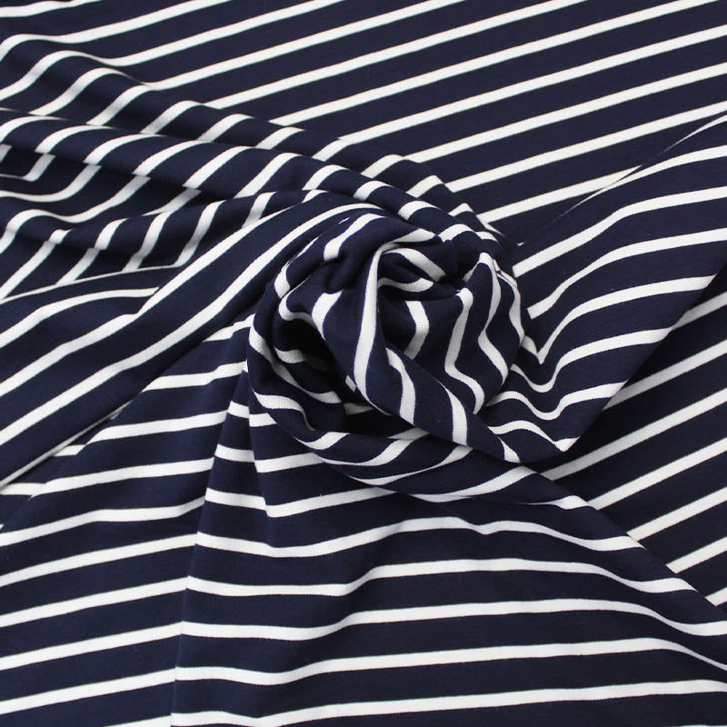 95% Cotton 5% Elastane Navy Breton Stripe French Terry Fabric