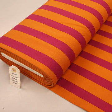 95% Cotton 5% Elastane French Terry Fabric - Pink and Orange Stripe