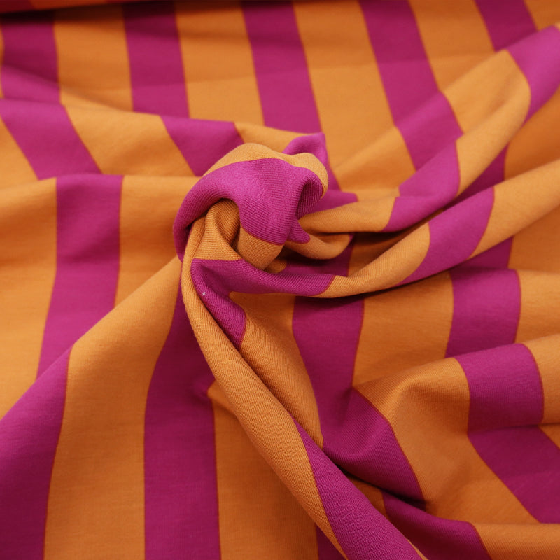 95% Cotton 5% Elastane French Terry Fabric - Pink and Orange Stripe