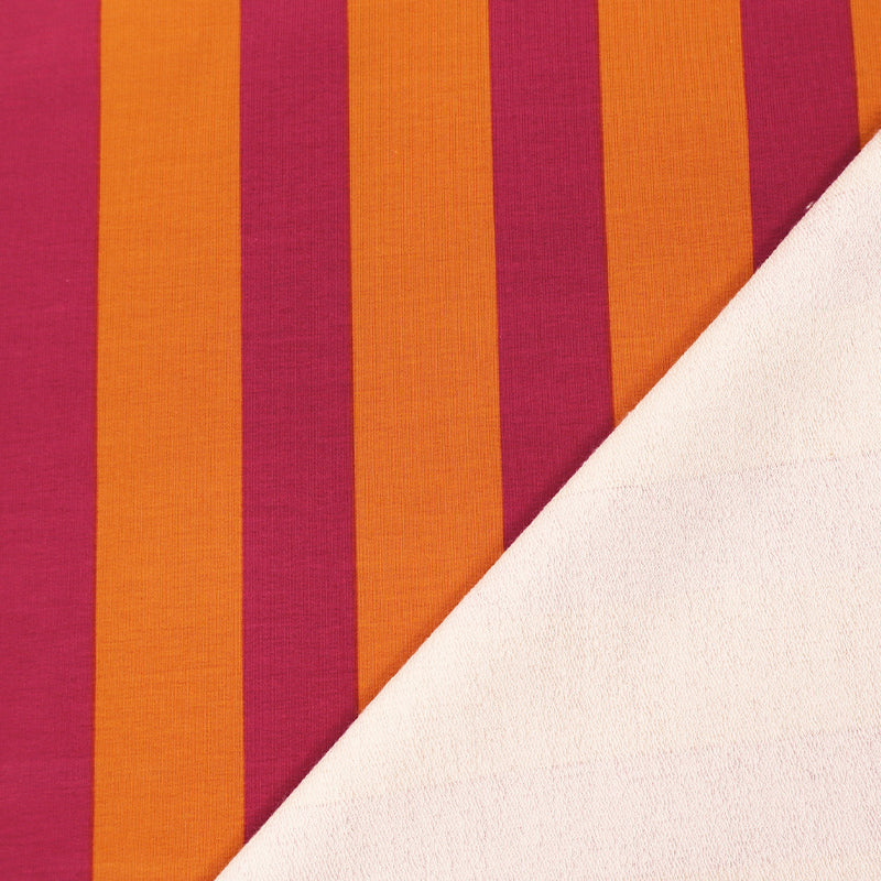 95% Cotton 5% Elastane French Terry Fabric - Pink and Orange Stripe
