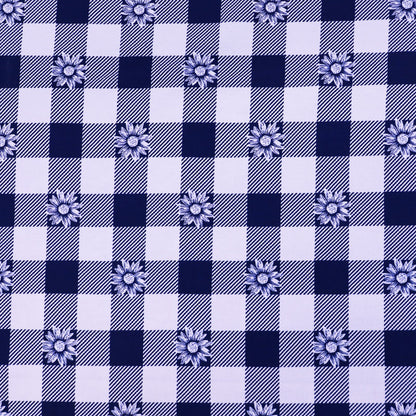 95% cotton 5% elastane Gingham Jersey Fabric - Navy Daisy