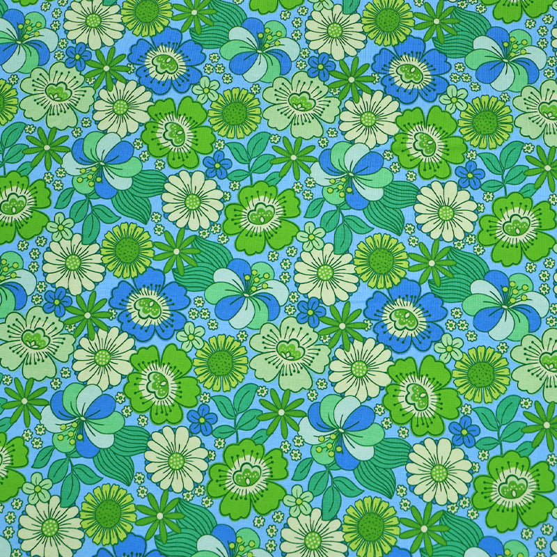 95% Cotton 5% Elastane Green Floral Jersey Fabric by The Crafty Pie