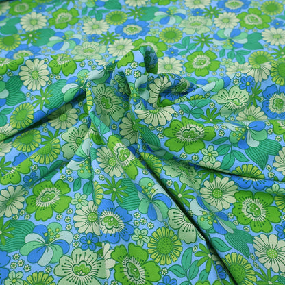 95% Cotton 5% Elastane Green Floral Jersey Fabric by The Crafty Pie