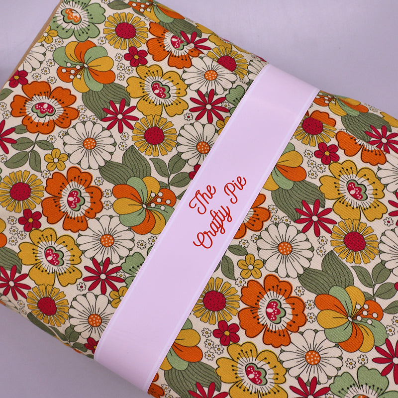 95% Cotton 5% Elastane Orange and Green Floral Jersey Fabric by The Crafty Pie