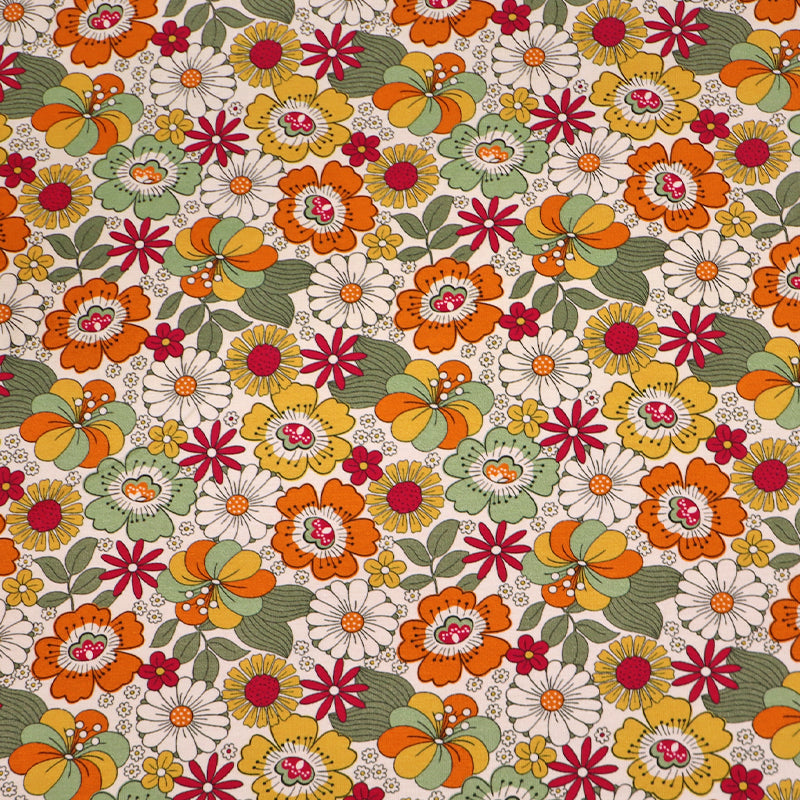 95% Cotton 5% Elastane Orange and Green Floral Jersey Fabric by The Crafty Pie