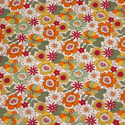 95% Cotton 5% Elastane Orange and Green Floral Jersey Fabric by The Crafty Pie