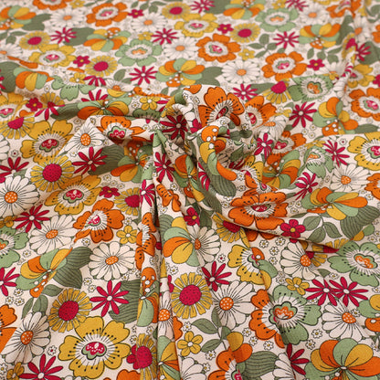 95% Cotton 5% Elastane Orange and Green Floral Jersey Fabric by The Crafty Pie