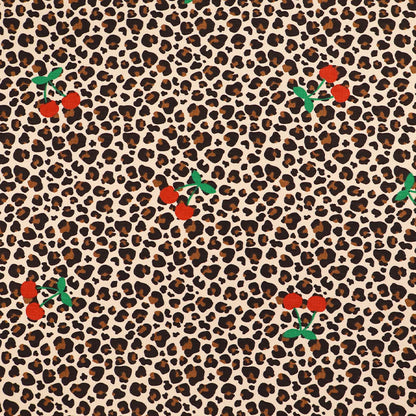 95% Cotton 5% Elastane Leopard and Cherry Print Jersey Fabric