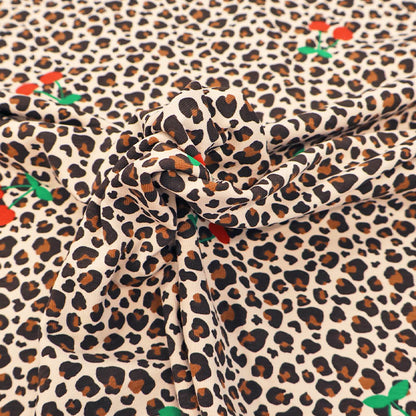 95% Cotton 5% Elastane Leopard and Cherry Print Jersey Fabric