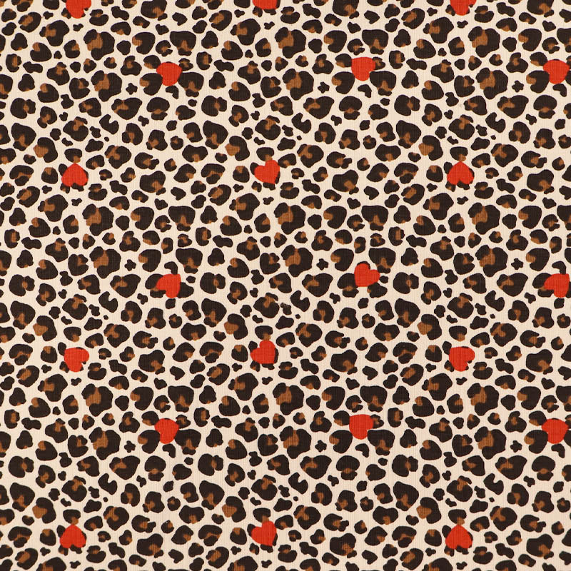 95% Cotton 5% Elastane Leopard and Heart Print Jersey Fabric
