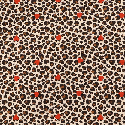 95% Cotton 5% Elastane Leopard and Heart Print Jersey Fabric