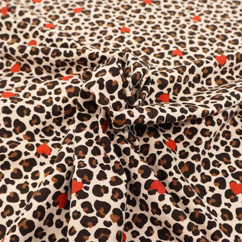 95% Cotton 5% Elastane Leopard and Heart Print Jersey Fabric