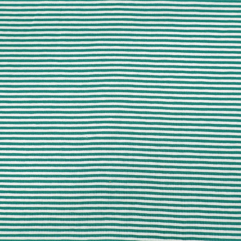 92% Cotton 8% Elastane Tricot Jersey Fabric - Narrow Green 2 tone Stripe