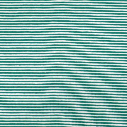 92% Cotton 8% Elastane Tricot Jersey Fabric - Narrow Green 2 tone Stripe