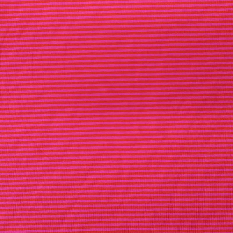 95% Cotton 5% Elastane Tricot Jersey Fabric - Narrow Bright Pink Two Tone Stripe
