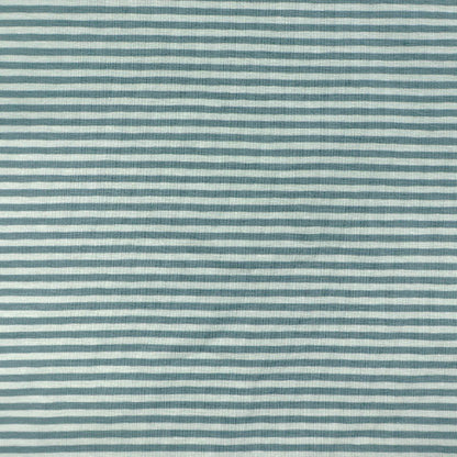 92% Cotton 8% Elastane Tricot Jersey Fabric - Narrow Green & Grey Stripe