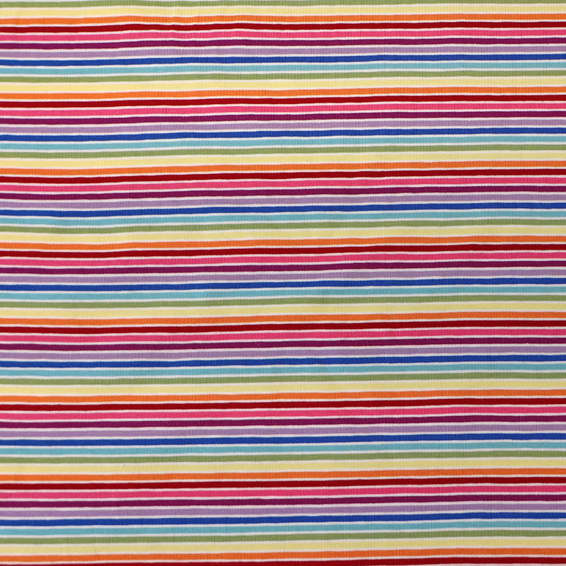 95% cotton 5% elastane Jersey Fabric - Multi Coloured Rainbow Stripe