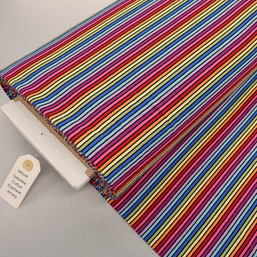 95% Cotton 5% Elastane Jersey Fabric - Multi Coloured Rainbow Stripe