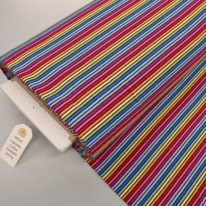 95% Cotton 5% Elastane Jersey Fabric - Multi Coloured Rainbow Stripe